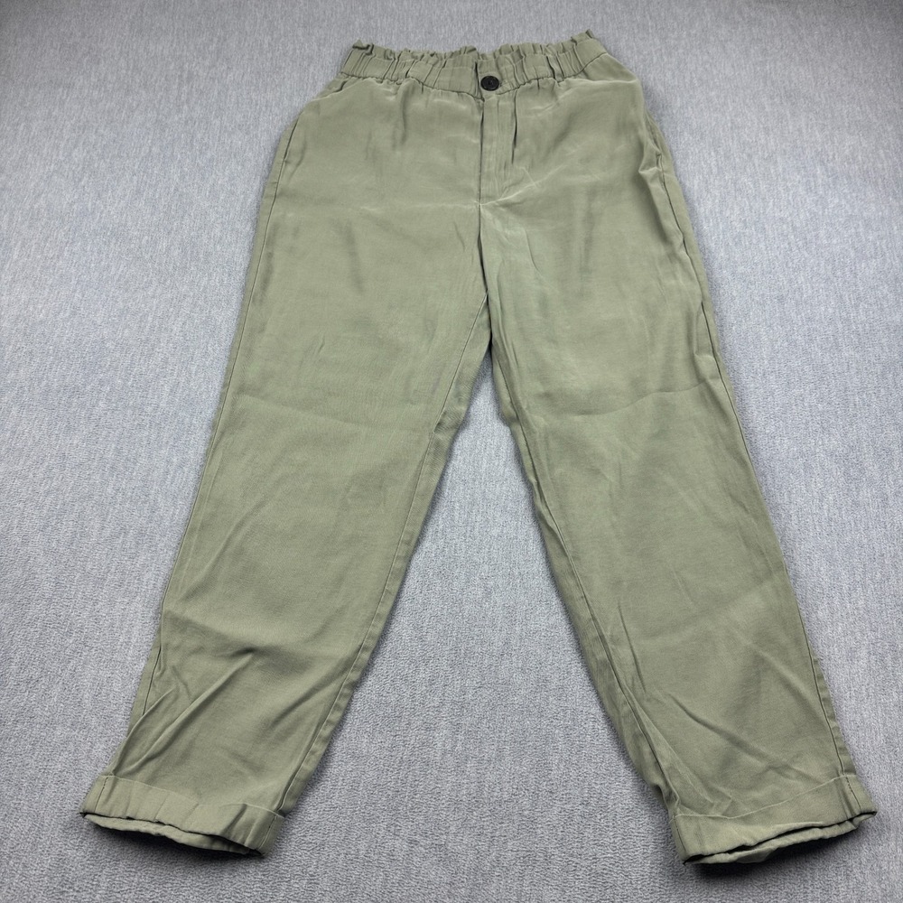 Zara Pants Womens Large Green Paperbag High Waisted Cropped Classic Casual